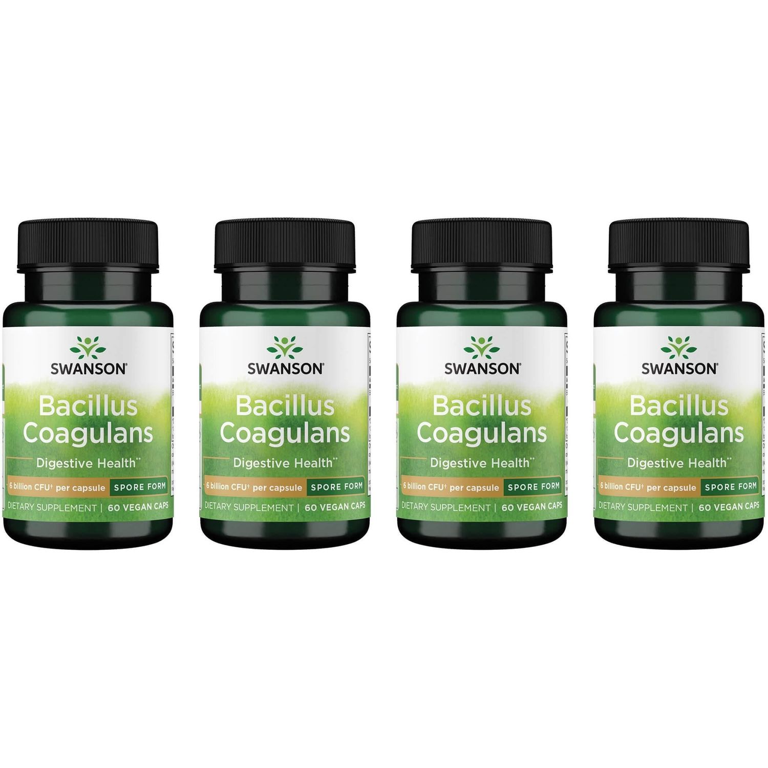 Swanson Bacillus Coagulans - Natural Probiotic Supplement Supporting Digestive Health w 6 Billion CFU - May Support GI Overall Gut Health - (60 Veggie Capsules) (4 Pack)