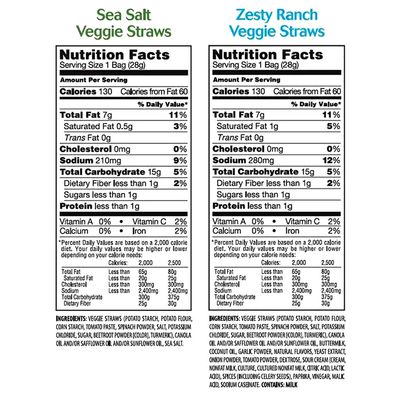 Sensible Portions Garden Veggie Snack Straws Shape Chips Variety Pack, 36Count