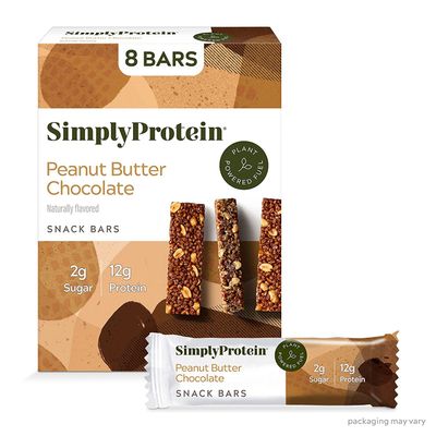 SimplyProtein Peanut Butter Chocolate Snack Bars, Naturally Flavored, 12g Protein, 7g Fiber, Low Sugar, Plant-Based, Kosher, Gluten Free Non-GMO, 8 Count, 11.29 Ounce (Pack of 4)
