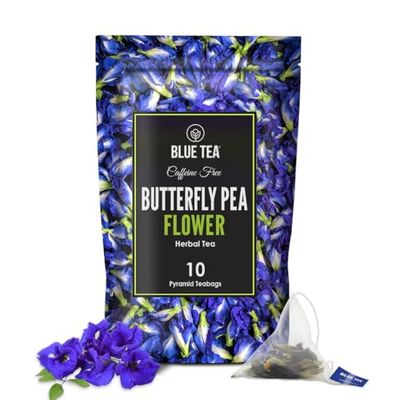 BLUE TEA - Butterfly Pea Flower Tea - 10 Count - Pyramid Plant Based Tea Bag SUPER ANTIOXIDANT Flower Based - Detox Tea - Herbal Tea - Caffeine Free - Non-Bitter Zipper Pack