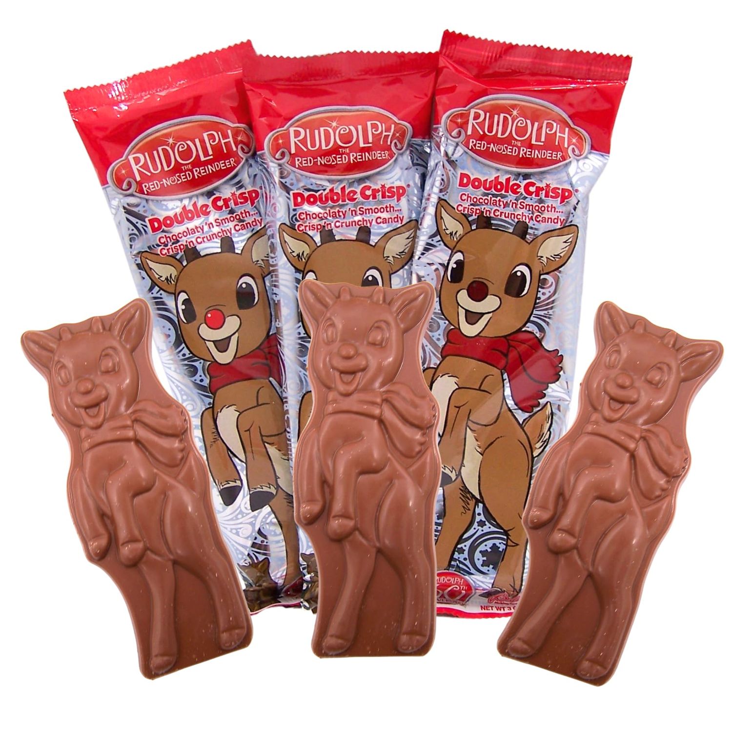 Rudolph Double Crisp Chocolate Candy Bar, Christmas Stocking Stuffers, Pack of 3, 3 Ounces Each