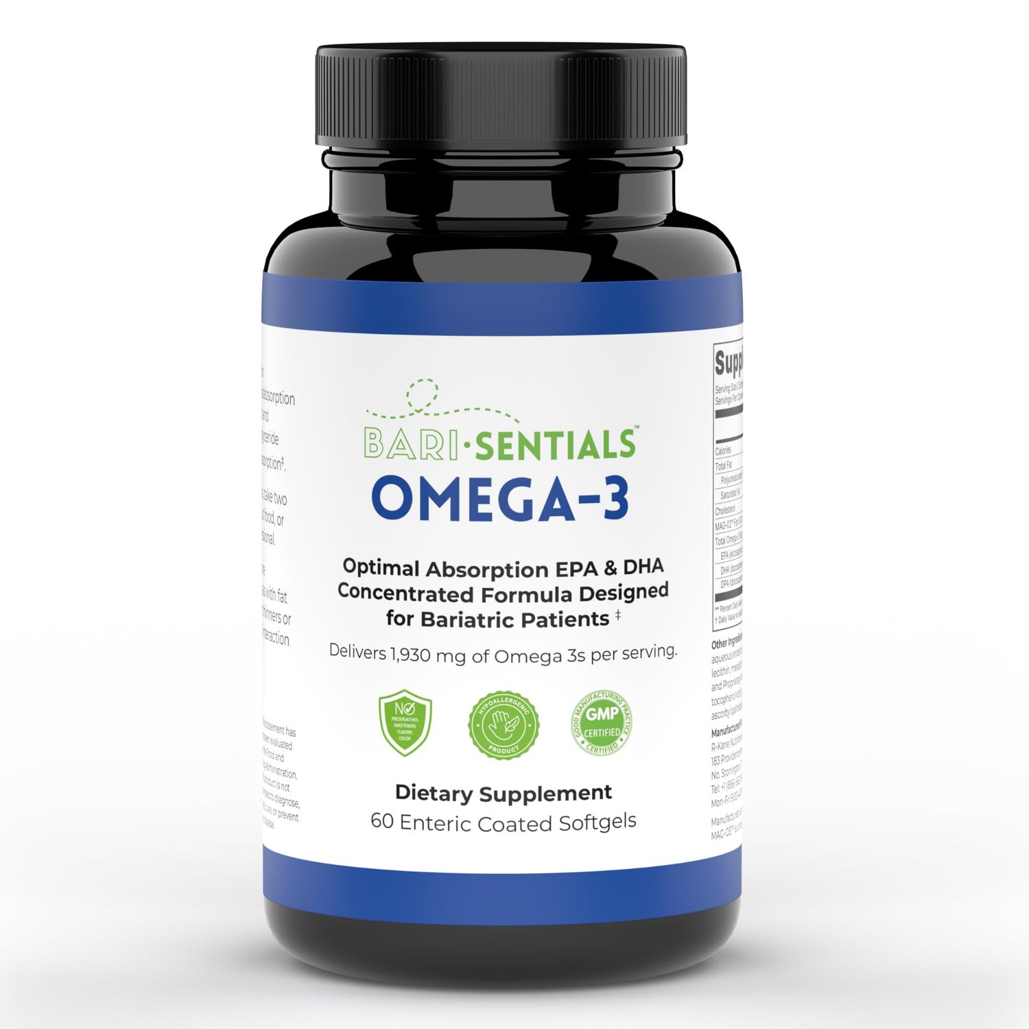 R-Kane Nutritionals Barisentials Omega-3 Supplement - 1,930mg EPA DHA Per Serving- Designed for Bariatric Patients- High Absorption MAG-03 Technology - 60 Coated Softgels (1-Month Supply)