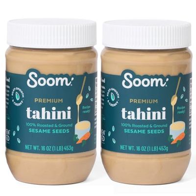 Soom Foods Ground Premium Sesame Tahini Paste 16oz (2 Pack) Silky Smooth Texture in Hummus, Dips, Dressings Vegan, Nut-Free, Gluten-Free, Dairy-Free, Paleo, Keto