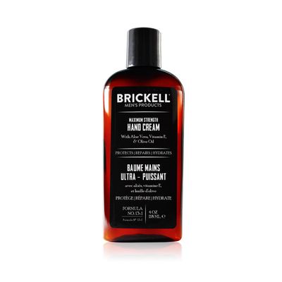 Brickell Men&#39;s Maximum Strength Hand Cream for Men, Natural and Organic Fast-Absorbing Hand Lotion with Vitamin E, Shea Butter, and Jojoba, 4 Ounce, Scented