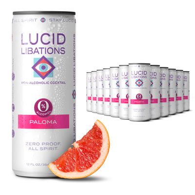 Lucid Libations Non-Alcoholic Cocktail, Zero Proof Craft Mocktail Alcohol Free Beverage Replacement 12 fl oz Cans (Paloma (12 Pack))