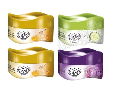 Lot of 4 x Eva Skin Care Cream Face Moisturizer Hands Feet Elbow Body Softening with Glycerin, Honey, Yogurt and Cucumber Milk Keeping Your Skin Healthy Smoothy 50 g