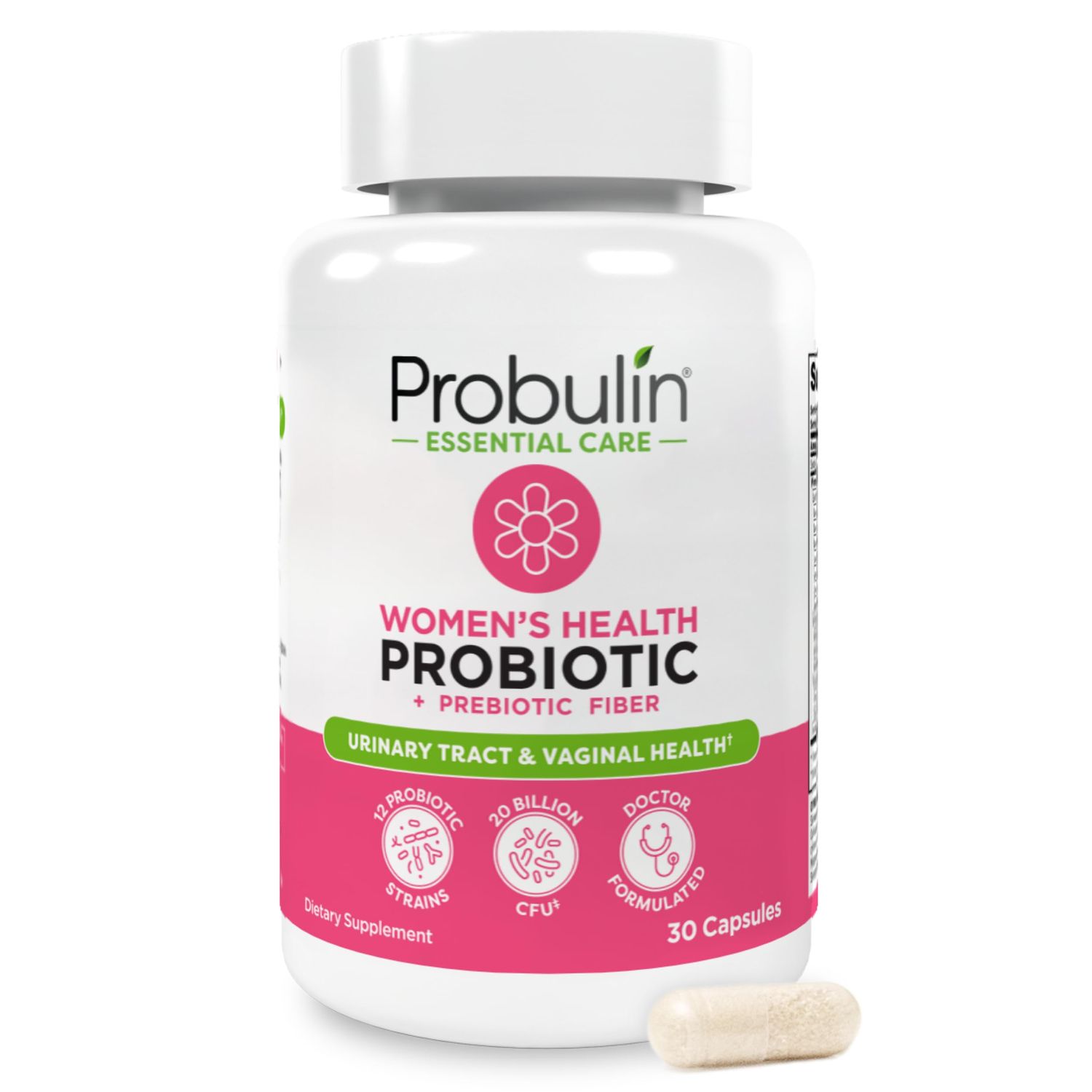 Probulin Women s Probiotics, Daily Vaginal, Gut and Immune Health Supplement Capsules, 20 Billion CFU, 12 Probiotic Strains, Vegan, 30 Count Bottle
