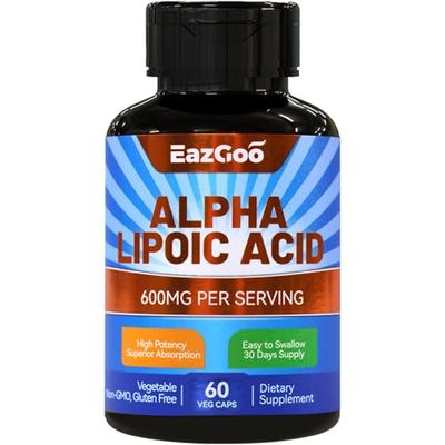 EAZGOO Alpha Lipoic Acid Supplement, Alpha Lipoic Acid 600mg Per Serving, Vegan, Gluten Free, Non-GMO ALA Supplement, 60 Vegetable Capsules