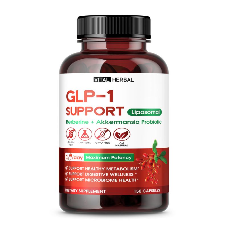 VITAL HERBAL Liposomal GLP-1 Support with Berberine Akkermansia Probiotic Cinnamon - Supports Metabolism, Digestion Microbiome Health - 150 Capsules - Made in The USA