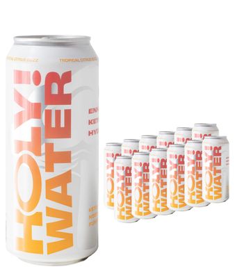 Holy! Water - Ketone Hydration Drink with Adaptogens, Mushrooms and Nootropics for Enhanced Focus, Fuel and Gut Health - Tropical Citrus Buzz, only 1g of Sugar (12 Pack) 16 oz Can