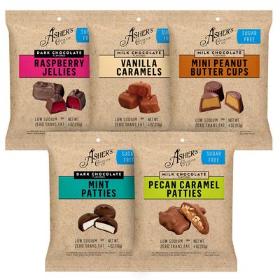 Asher&#39;s Chocolates, Sugar Free Chocolate Bags, Diabetic Friendly Chocolate, Small Batches of Kosher Chocolate, Family Owned Since 1892 (5 Bags, Sugar Free Variety)