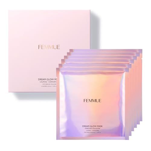 FEMMUE Dream Glow Mask - Calming Comforting (6pk) Bio-Cellulose Face Sheet Mask with Vitamin Complex Hydrating Anti-Aging Korean Skincare Treatment