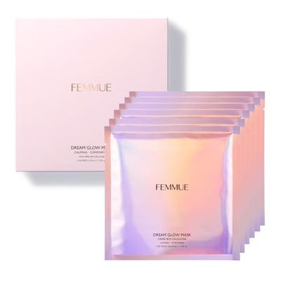 FEMMUE Dream Glow Mask - Calming Comforting (6pk) Bio-Cellulose Face Sheet Mask with Vitamin Complex Hydrating Anti-Aging Korean Skincare Treatment