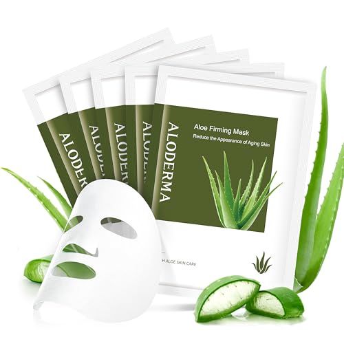 Aloderma Firming Sheet Masks with 89 Organic Aloe Vera 5 pcs - Formulated for Age-Defying Results with Hyaluronic Acid Arginine, Intense Hydration Nourishment for Plump, Supple, Rejuvenated Skin