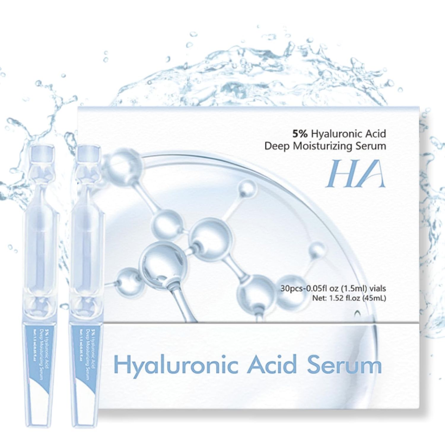 5 Hyaluronic Acid Serum Ultra-Hydarting Vials 30pcs - Hyaluronic Acid Serum for Face - Face Ser um for Women Anti Aging - Single-Use Hyaluronic Ac id Tubes - Nourish,Firm,Soothe, Ultra Hydrating