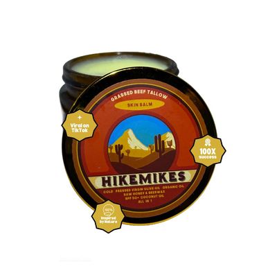 HikeMikes Tallow Balm (Unscented) - Face-Body Moisturizer, 100 Grass-Fed Tallow HoneyBeeswax, All-Natural Ingredients, Organic, Filled with Vitamins, SPF, Perfect for Any Skin Types