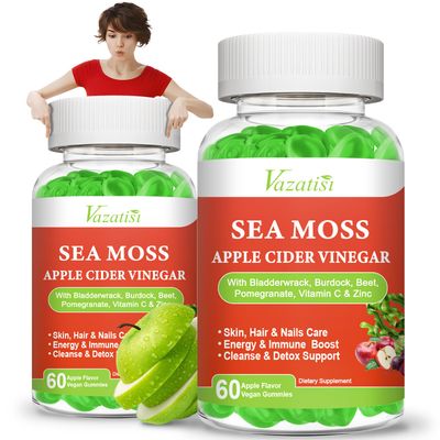Vazatisi 2 Pack Apple Cider Vinegar Gummies, ACV with Sea Moss Gummies for Metabolism, Digestion, Detox, Gut Immune Health, Apple Flavored -120 Count