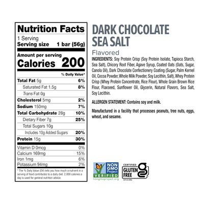Ready Protein Bars - High-Protein Snack with 15g Whey Protein, All-Natural Ingredients, Supports Lean Muscle and Recovery, No Artificial Sweeteners - Dark Chocolate Sea Salt, 12-Pack