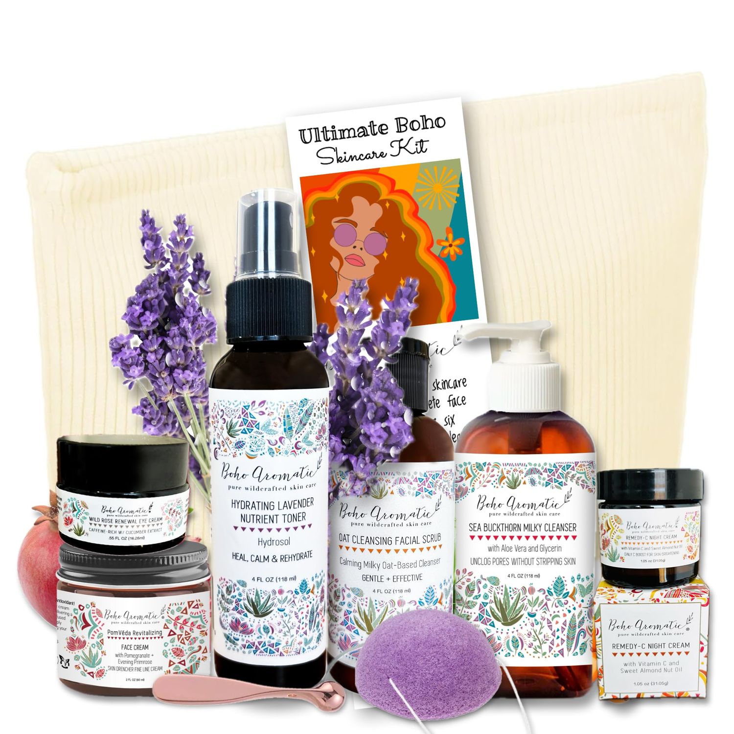 Natural Skincare Gift Set for Women - Hydrating Face Cleanser, Moisturizer Eye Cream - Clean Beauty Facial Kit with Botanical Ingredients - Perfect Self Care or Mother s Day Gift by Boho Aromatic