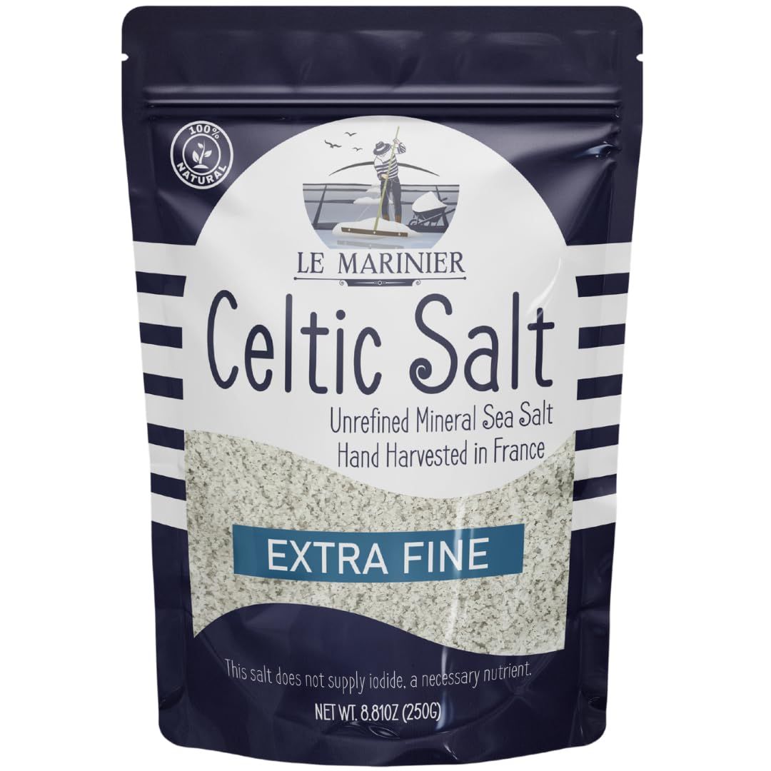 Le Marinier French Sea Salt Extra Fine, 8.81oz - 0.6lb. Mineral Rich, Unrefined French Sea Salt 100 Natural, Hand Harvested Mineral from the Celtic Sea (0.6lb Extra Fine)
