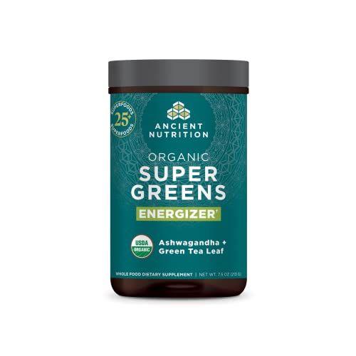 Organic SuperGreens Energizer Powder with Probiotics and B12 by Ancient Nutrition, Made from Real Fruits, Vegetables and Herbs, for Digestive, Detoxification and Energy Support, 25 Servings