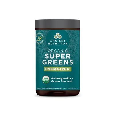 Organic SuperGreens Energizer Powder with Probiotics and B12 by Ancient Nutrition, Made from Real Fruits, Vegetables and Herbs, for Digestive, Detoxification and Energy Support, 25 Servings