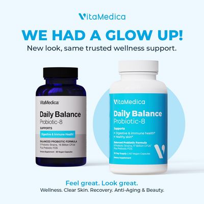VitaMedica Daily Balance Probiotic-8 Probiotic Supplement 16 Billion CFUs Gut Health Digestive, Skin, Immune Support Constipation, Diarrhea, Gas Bloating Relief Vegan 60 Count