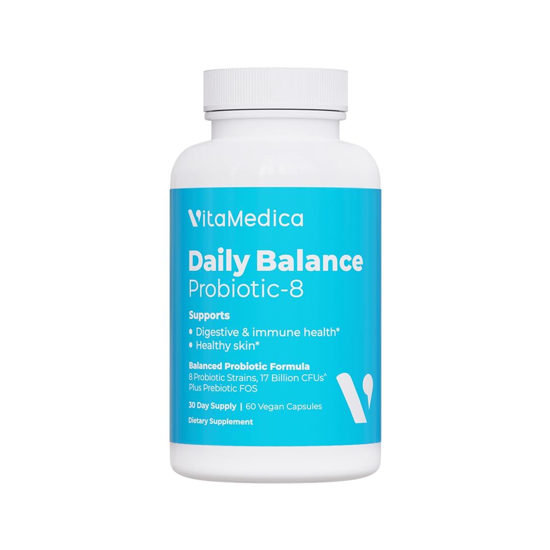 VitaMedica Daily Balance Probiotic-8 Probiotic Supplement 16 Billion CFUs Gut Health Digestive, Skin, Immune Support Constipation, Diarrhea, Gas Bloating Relief Vegan 60 Count