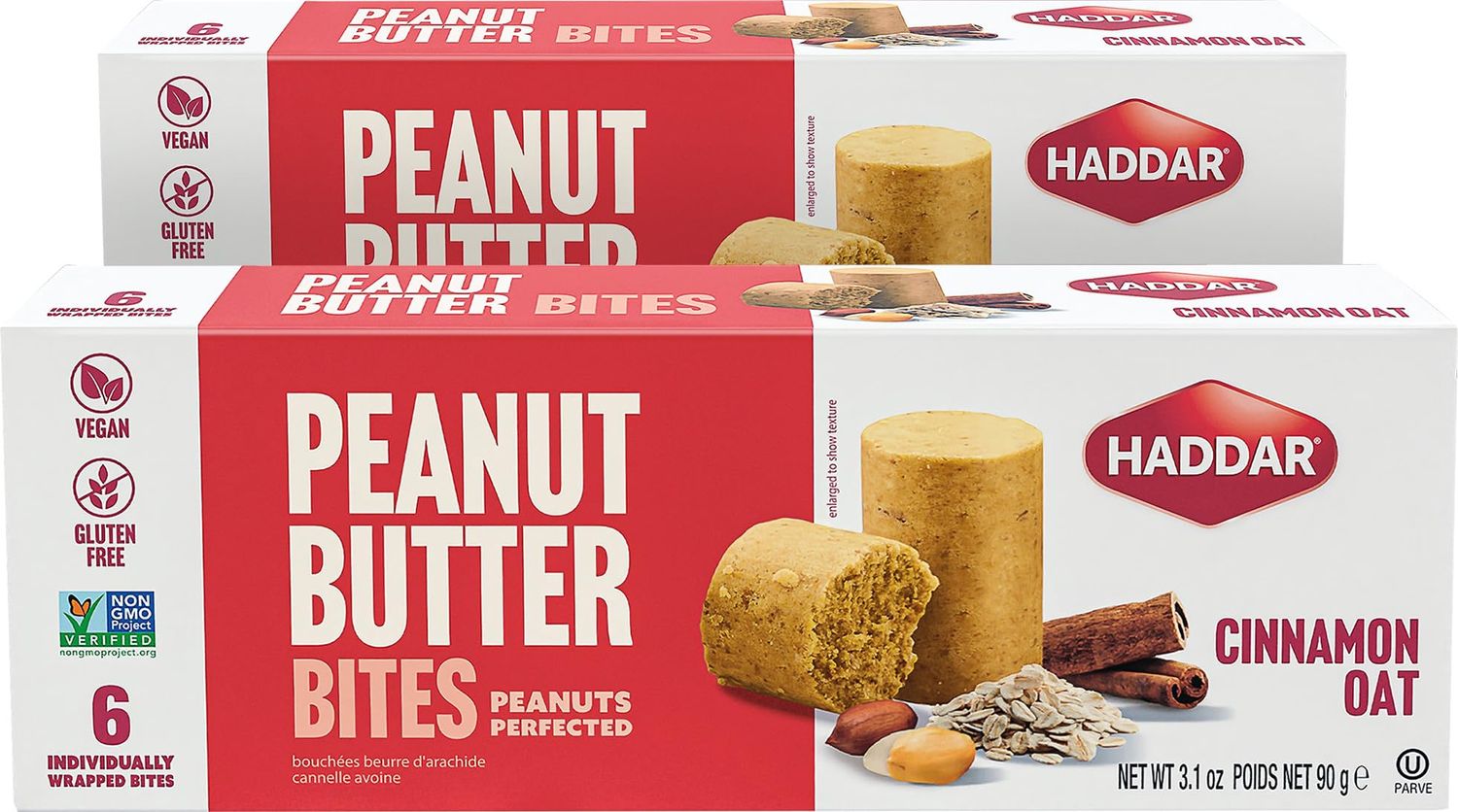 Haddar Cinnamon Oat Peanut Butter Bites, (2 Pack - 12 Bites) Gluten Free PB Bites Individually Wrapped Plant Based Protein Snack No Artificial Ingredients