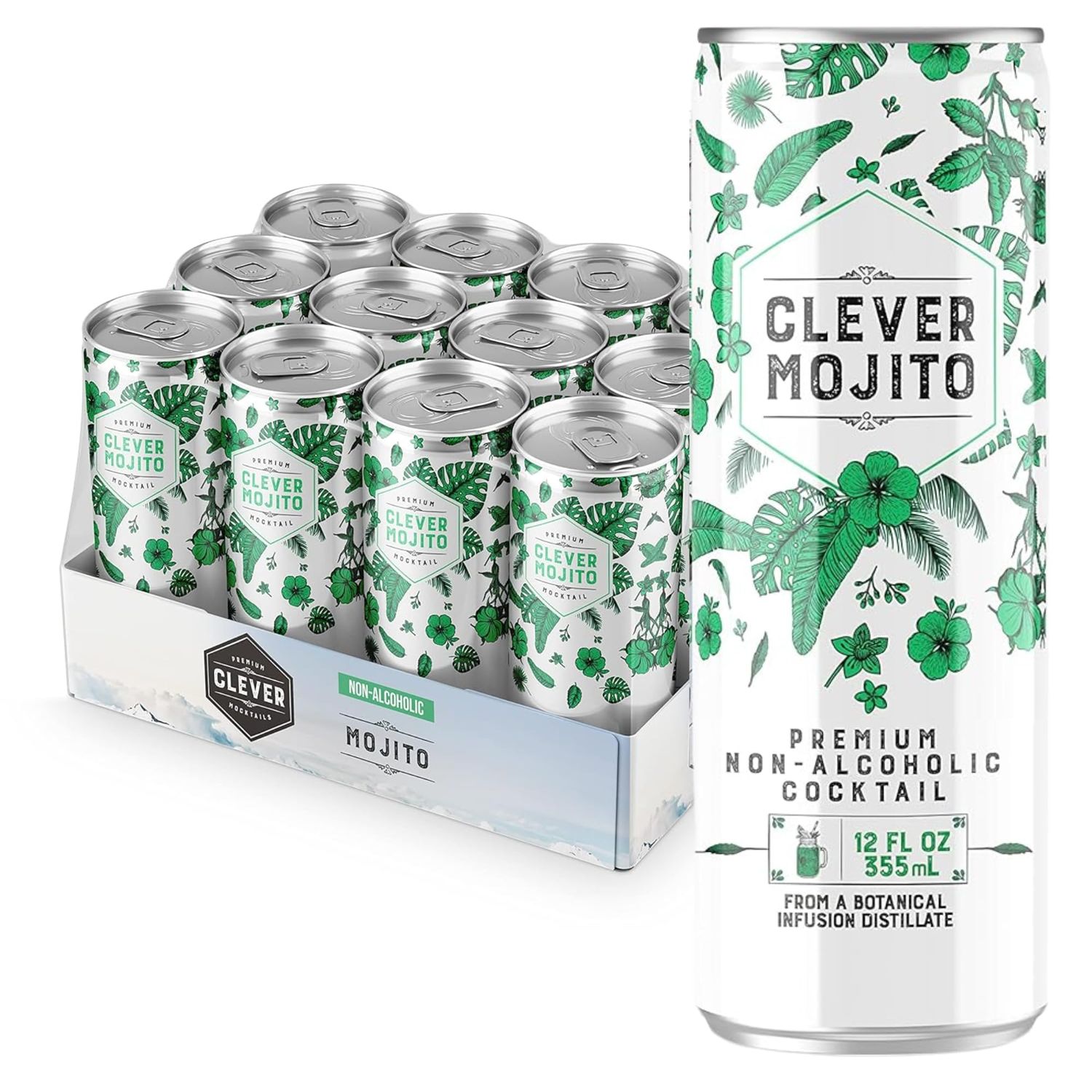 Clever Non-Alcoholic Mojito Mocktails Non Alcoholic Drinks, Low Calories - Non-Alcoholic Beverage Replacement, Mixer,Non-Alcoholic Cocktails - Pack of 12 (12 oz)