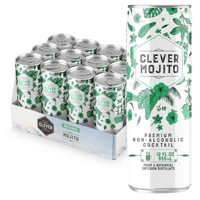 Clever Non-Alcoholic Mojito Mocktails Non Alcoholic Drinks, Low Calories - Non-Alcoholic Beverage Replacement, Mixer,Non-Alcoholic Cocktails - Pack of 12 (12 oz)