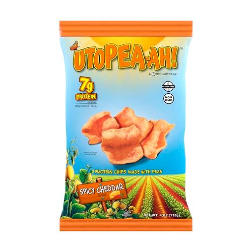 The Daily Crave Spicy Cheddar Utopeah-ah Protein Chips - Gluten Free, Non-GMO, 7g Plant-Based Protein, Kosher, Peanut Treenut Free - 4 Oz (Pack Of 8)