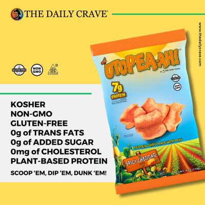 The Daily Crave Spicy Cheddar Utopeah-ah Protein Chips - Gluten Free, Non-GMO, 7g Plant-Based Protein, Kosher, Peanut Treenut Free - 4 Oz (Pack Of 8)