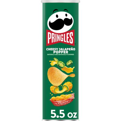 Pringles Potato Crisps Chips, Lunch Snacks, On-the-Go Snacks, Cheesy Jalape o Popper, 5.5oz Can (1 Can)