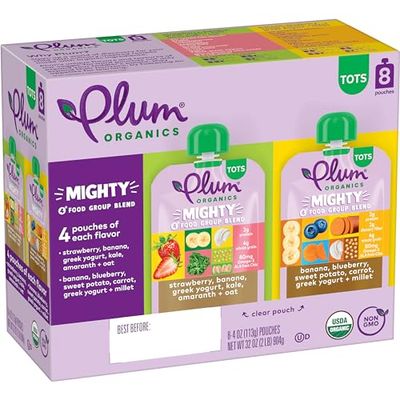 Plum Organics Mighty 4 Organic Toddler Food - Variety Pack - 4 oz Pouch (Pack of 8) - Organic Fruit and Vegetable Toddler Food Pouch