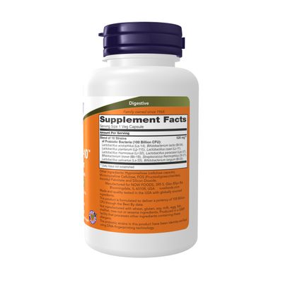 NOW Foods Supplements, Probiotic-10 , 100 Billion, with 10 Probiotic Strains,Dairy, Soy and Gluten Free, Strain Verified, 60 Veg Capsules