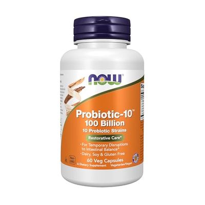 NOW Foods Supplements, Probiotic-10 , 100 Billion, with 10 Probiotic Strains,Dairy, Soy and Gluten Free, Strain Verified, 60 Veg Capsules