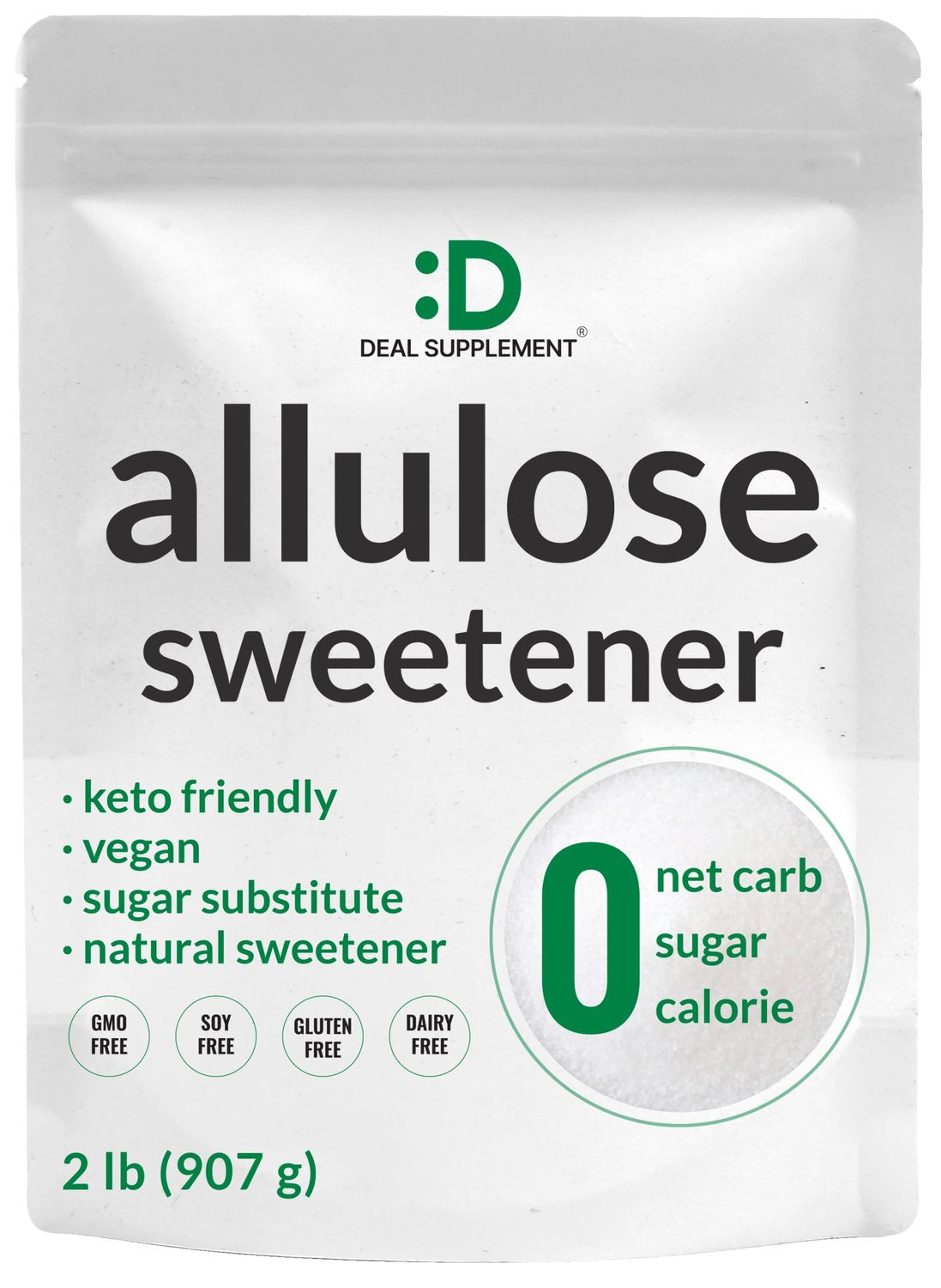 Allulose Sweetener 2 Pounds - Natural Sugar Subsitutes, No Aftertaste - Keto Friendly, Vegan, Zero Net Carb, Zero Calorie, Great for Cooking Baking