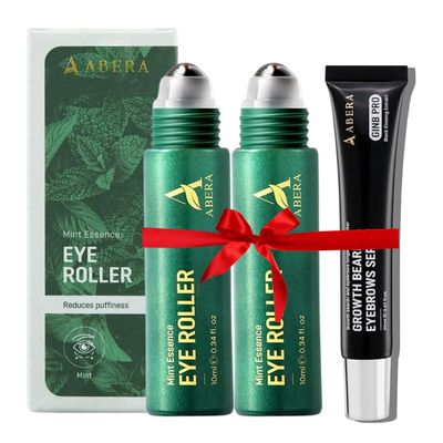 Abera Eye Roller Serum for Men - Eye Bags, Dark Circles Puffiness Treatment - Mint Essence with Vitamin C Peptides 0.34 fl oz, 2 Box 1 Eyebrows Serum