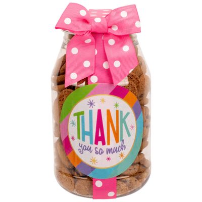 100 North Oh Sugar Sweets Thank You So Much - Diagonal Multicolor Stripe 10 Ounce Plastic Quart Jar Mini Chocolate Chip Cookies