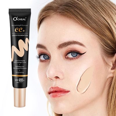 O&#39;CHEAL CC Cream with SPF 50, Hydrating Color Correcting Cream Full Coverage Lightweight Powder Foundation, Waterproof Long Lasting Pre-makeup Primer Facial Concealer Refine Skin Texture (Ivory)