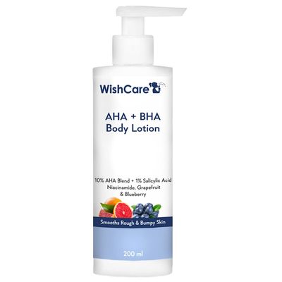 WishCare 10 AHA 1 BHA Body Lotion for Men Women - Body lotion for dry skin - Detans, Smooths Rough Bumpy Skin 200ml