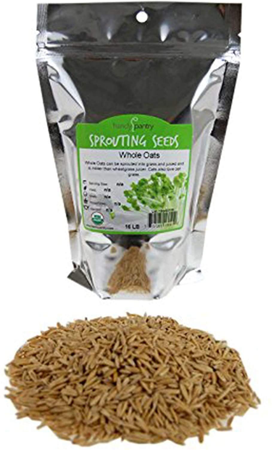 Organic Non-GMO Whole Oat Grain Seeds (With Husk Intact)- 1 Lb Re-Sealable Pouch- Oats Seed Grains, for Sprouting, Oat Grass, Animal Feed, Storage More