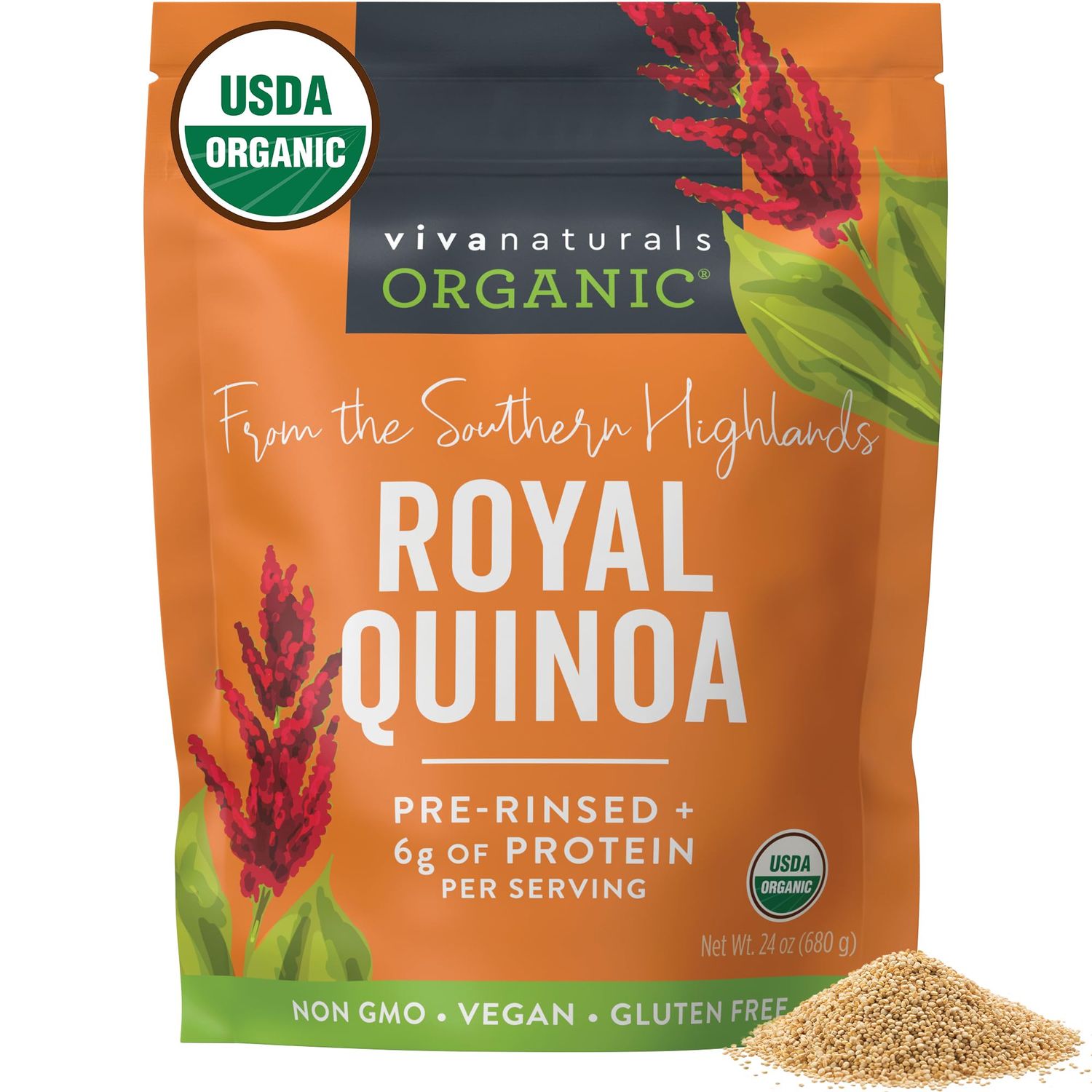 Viva Naturals Organic Quinoa,24 oz (1.5 lb)-Gluten Free and Vegan Complete Plant Protein,Easy to Use Source of Fiber and Iron,USDA Organic and Pre Washed,Non-GMO Whole Grain Rice and Pasta Substitute