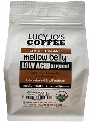Lucy Jo&#39;s Coffee Roastery, Organic Mellow Belly Low Acid Blend, Medium Dark, Ground, 11 oz (11 OZ)