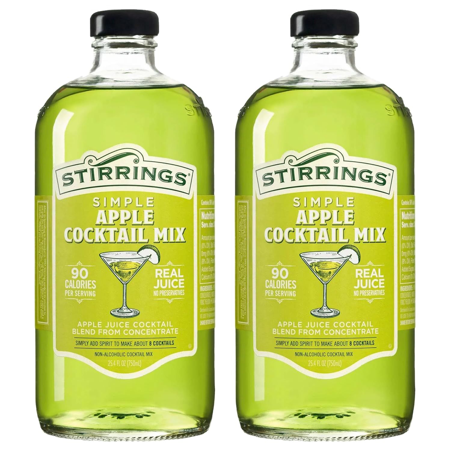 Stirrings 2 Pack Apple Cocktail Mix 750ml Bottles - Real Juice No Preservatives - 90 Calories - Drink Mixer
