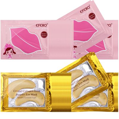 DELISOUL 40 Pack Collagen Crystal Lip Masks,Gold Under Eye Masks Set Natural Moisturizing Gel Anti-Aging Anti Chapped Hydrating Reducing Puffiness Dark Circles Wrinkles Lip Eye Pads for Women and Men