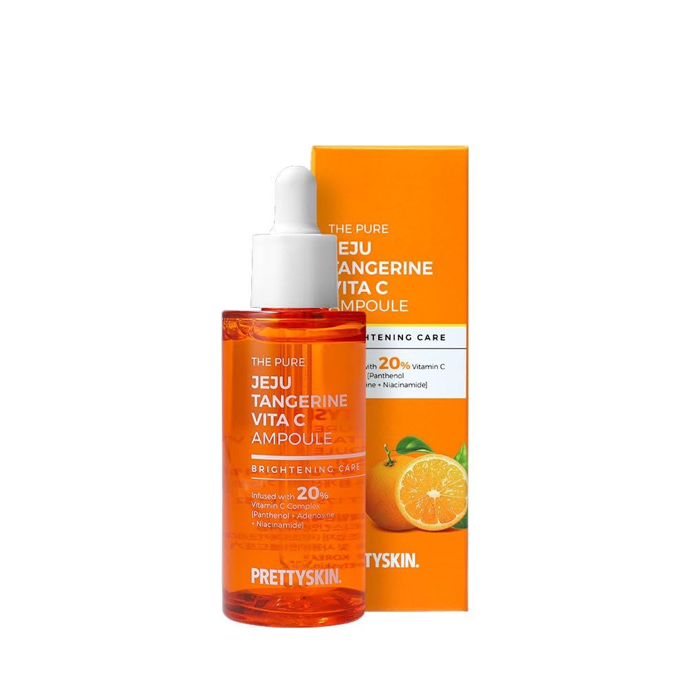 PRETTYSKIN Jeju Tangerine Vitamin C Ampoule 1.75 fl oz. 11 Vitamin Complex Panthenol Niacinamide Adenosine Hydrating Soothing Korean Facial Serum for Sensitive Skin
