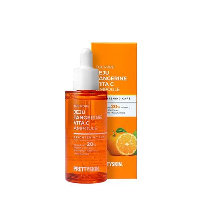 PRETTYSKIN Jeju Tangerine Vitamin C Ampoule 1.75 fl oz. 11 Vitamin Complex Panthenol Niacinamide Adenosine Hydrating Soothing Korean Facial Serum for Sensitive Skin