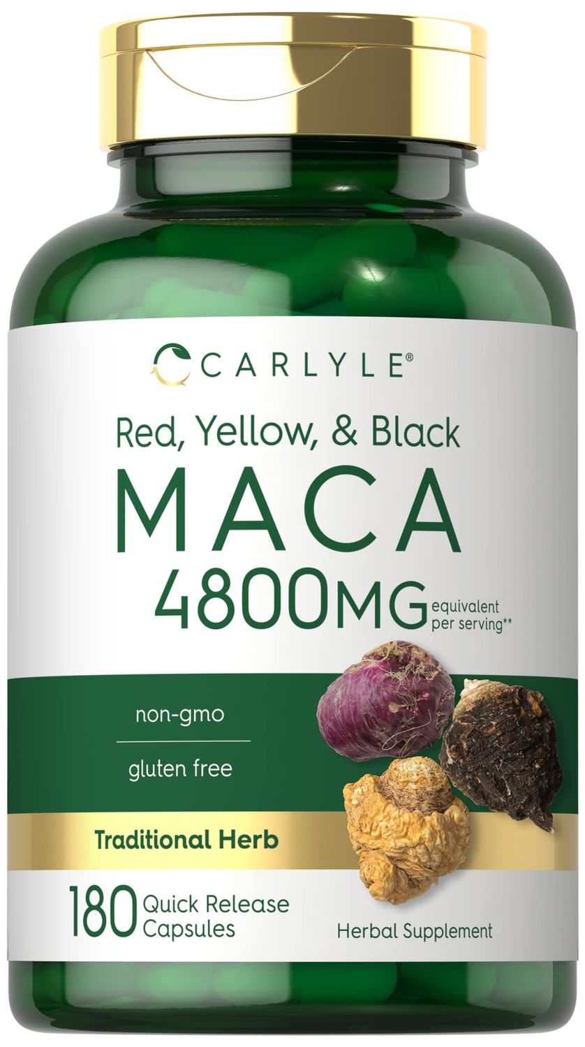 Carlyle Maca Root Powder Capsules for Women Men 4800 mg 180 Count High Potency Extract Non-GMO Gluten Free Supplement